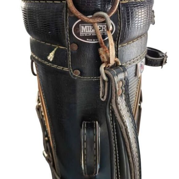 Vintage Miller Black 6-way Leather Golf Bag w/ Carry Strap - Made in USA - Picture 7 of 10